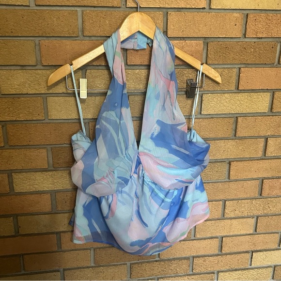 French Connection Dalla Verona Smocked Halter Top Pastel Women’s Size 10 NWOT - Picture 3 of 8